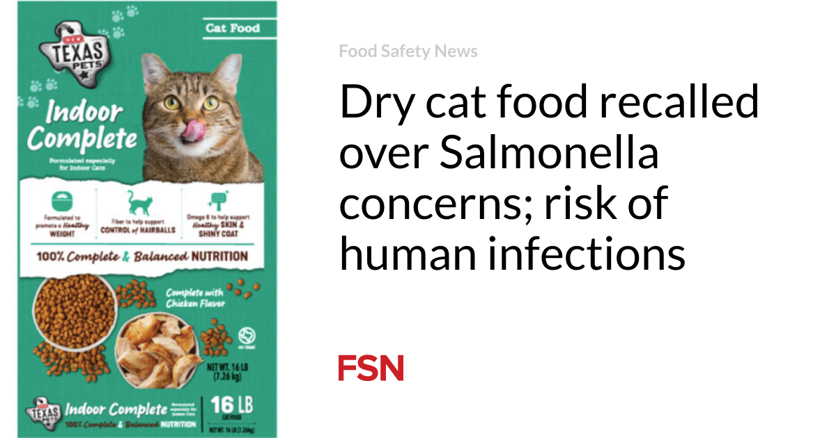 Dry cat food recalled over Salmonella concerns; risk of human infections